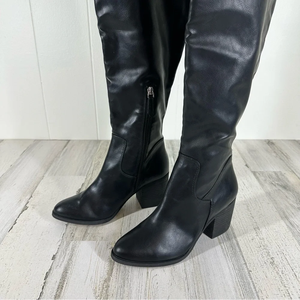 NEW BP. Luke‎ Black Side Zip Block Heel Over The Knee Boots #993